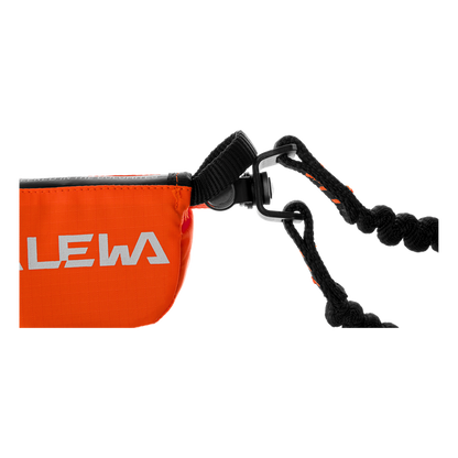 Orange pouch with black bungee cord and Salewa branding on a white background